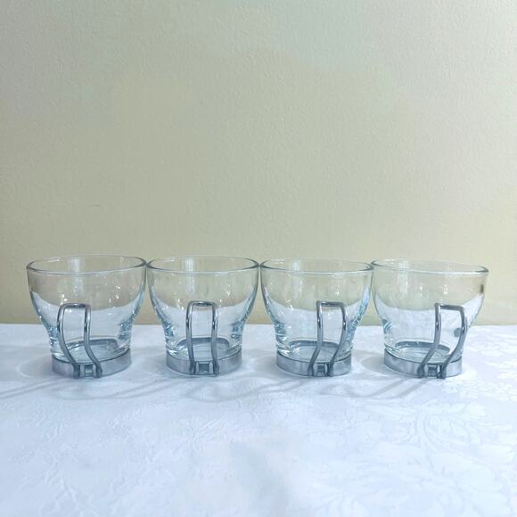 4 Bormioli Rocco Oslo Italian Tempered Glass Espresso Cups Metal Handle Mugs Cup - Picture 3 of 11